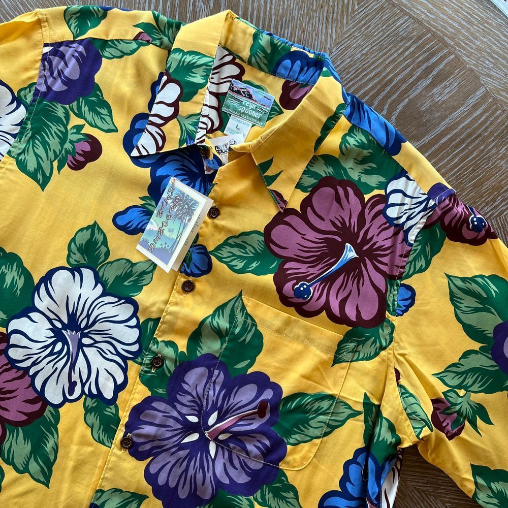 NEW Vintage Reyn Spooner Short Sleeve Yellow Hawaiian Shirt Men's size Large